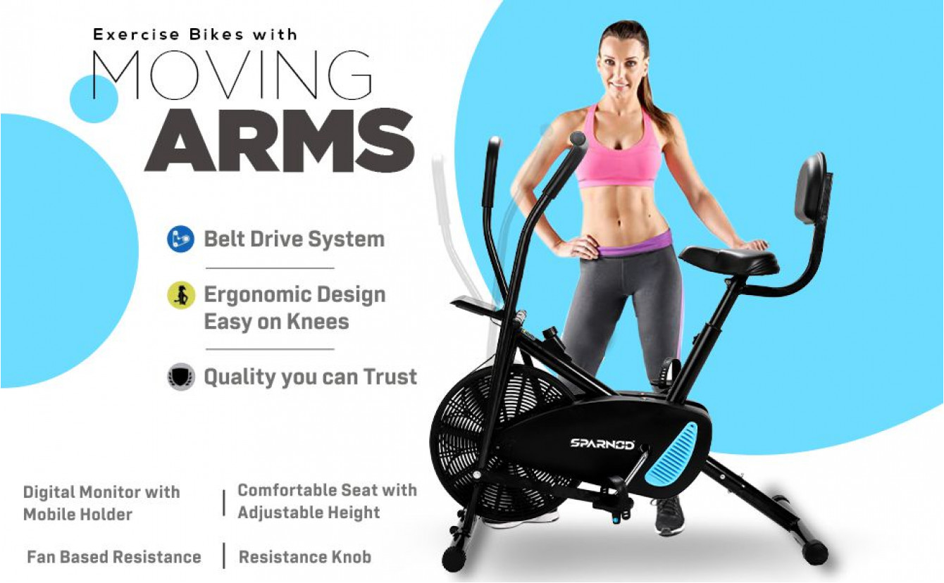 Exercise bike with online moving arms